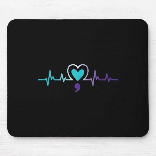 Heartbeat Semicolon Suicide Prevention Mental Awar Mousepad (Vorne)