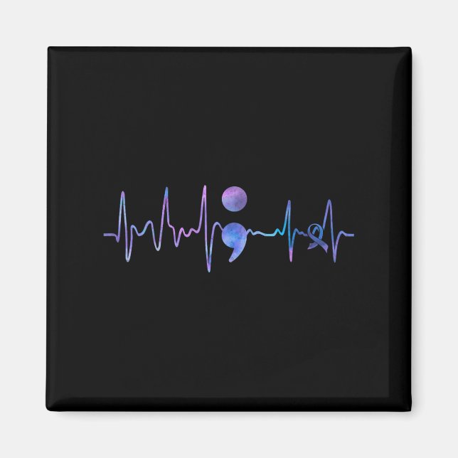 Heartbeat Semicolon Suizidprävention Bewusstsein Magnet (Vorne)