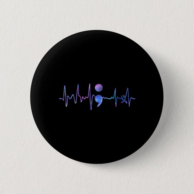 Heartbeat Semikolon Suizidpräventionsbewusstsein Button (Vorderseite)