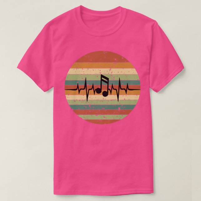 Heartbeat Treble Clef Music Notes Retro Sunset  T-Shirt (Design vorne)