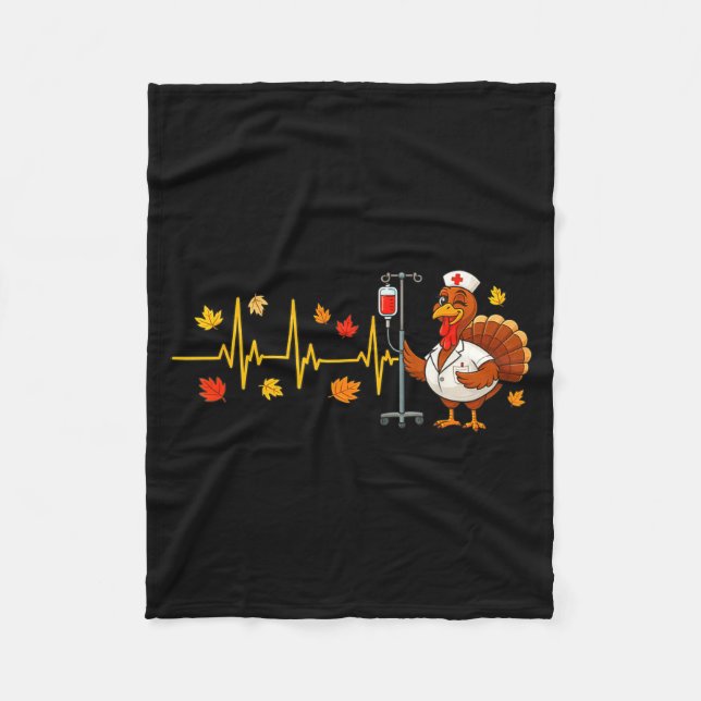 Heartbeat Turkey Funny Nurse Thanksgiving Fall Des Fleecedecke (Vorderseite)