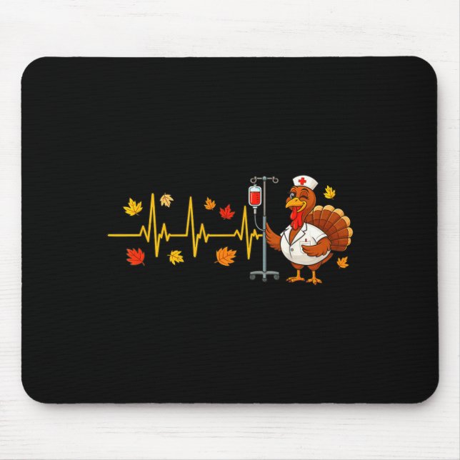 Heartbeat Turkey Funny Nurse Thanksgiving Fall Des Mousepad (Vorne)