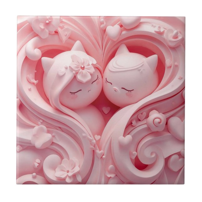 Heartbound Cats in Pastel Pink Fliese (Vorderseite)