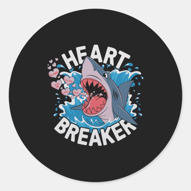 Heartbreaker Shark Cute Funny Love Design For Vale Runder Aufkleber (Vorderseite)