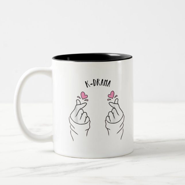 Hearteu Heart Finger K-Drama T - Shirt Koreanische Zweifarbige Tasse (Links)