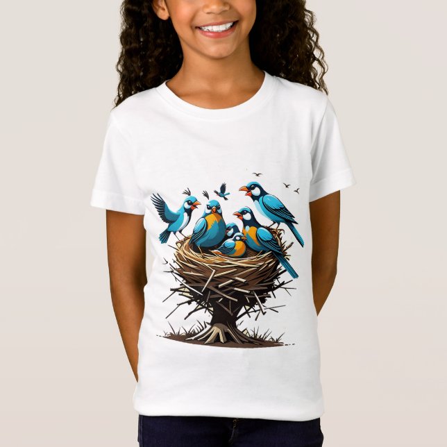 Heartfelt Bird Family in Nest T-Shirt (Vorderseite)