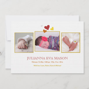 Heartfelt Einleitungs-Foto-Geburts-Mitteilung Ankündigung