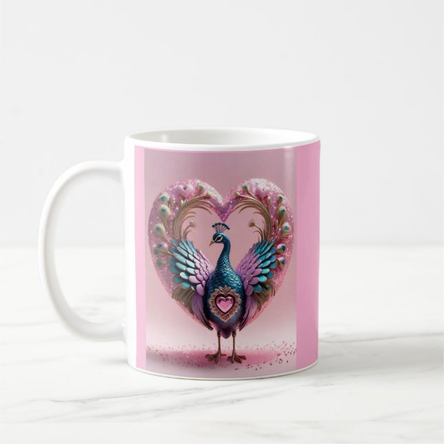 "Heartfelt Elegance: Pink Peacock Tasse" Kaffeetasse (Links)