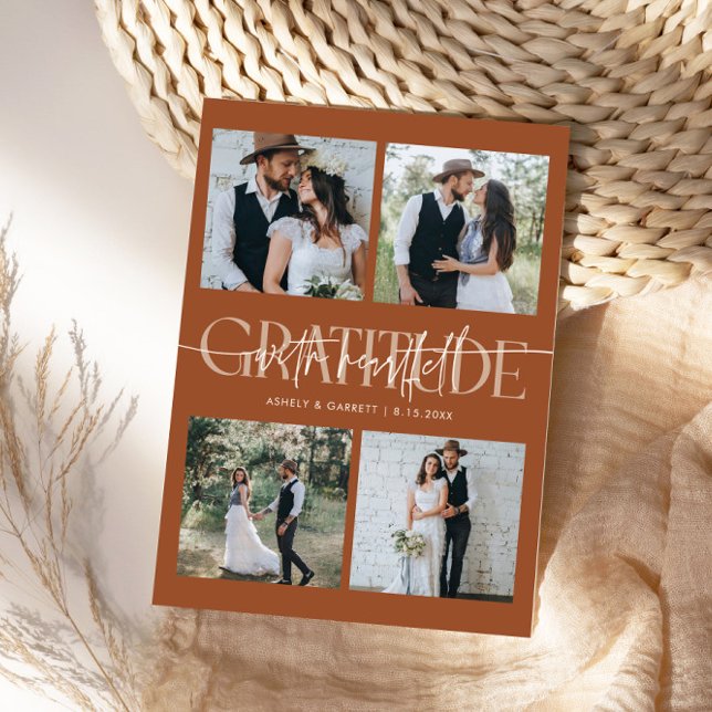 Heartfelt Gratitude Wedding Multi Photo Terracotta Dankeskarte (Von Creator hochgeladen)