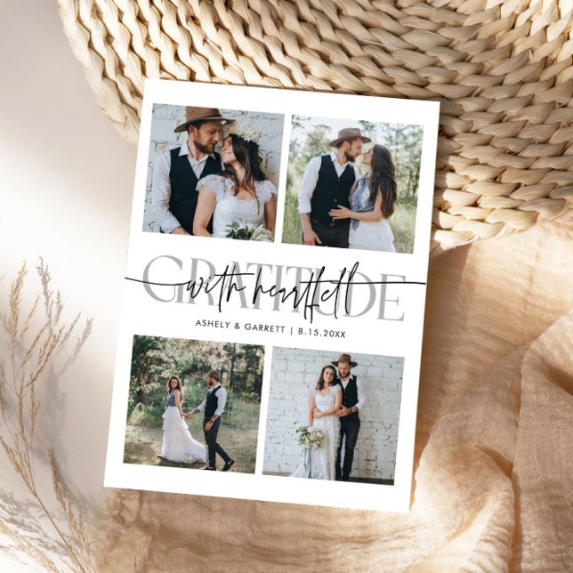 Heartfelt Gratitude Wedding Multi Photo White Dankeskarte (Von Creator hochgeladen)