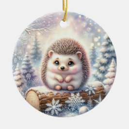 Heartfelt Hedgehog in a Snowy Forest Keramik Ornament