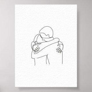 Heartfelt Hug - Minimalistisches Paar Embrace Art Poster