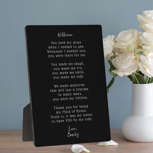Heartfelt Maid of Honor Thank You Poem Plaque Fotoplatte (Von Creator hochgeladen)