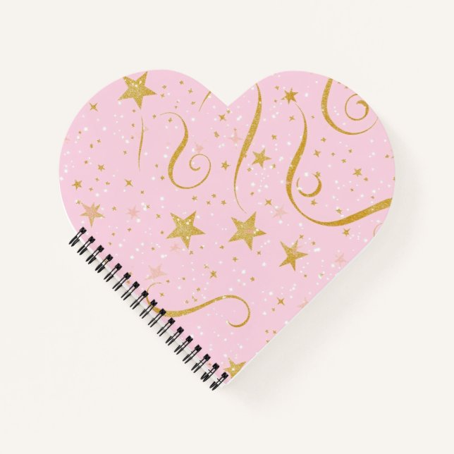 Heartfelt Stars - Pink & Gold Star Herz geformt No Notizbuch (Vorderseite)