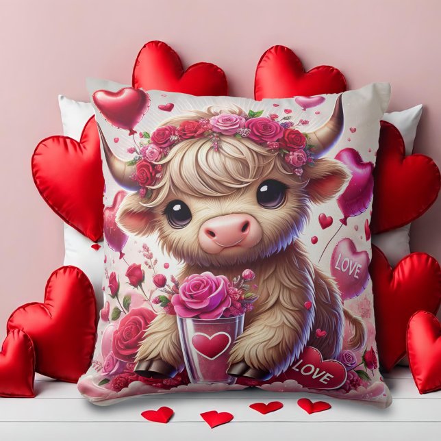 Heartfelt Sweet Highland Cow Valentines Kissen (Von Creator hochgeladen)