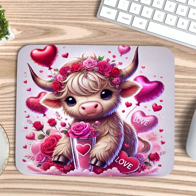 Heartfelt Sweet Highland Cow Valentines Mousepad (Von Creator hochgeladen)