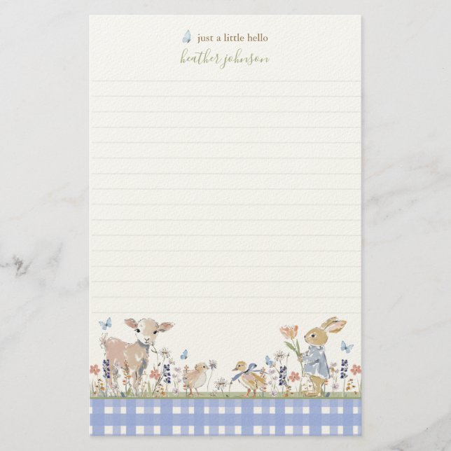 Hearthlight Notes Spring Soft Meadow Gingham Briefpapier (Vorderseite)