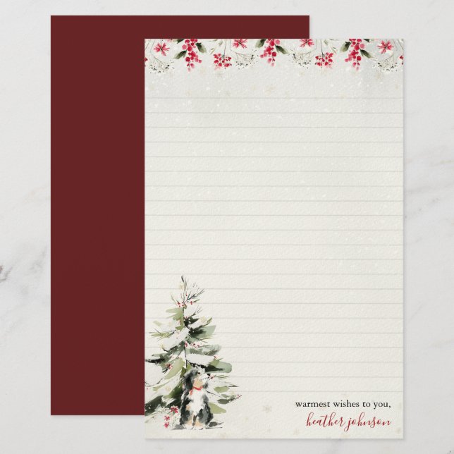 Hearthlight Notes Winter Cozy Hund personalisiert Briefpapier (Vorne/Hinten)