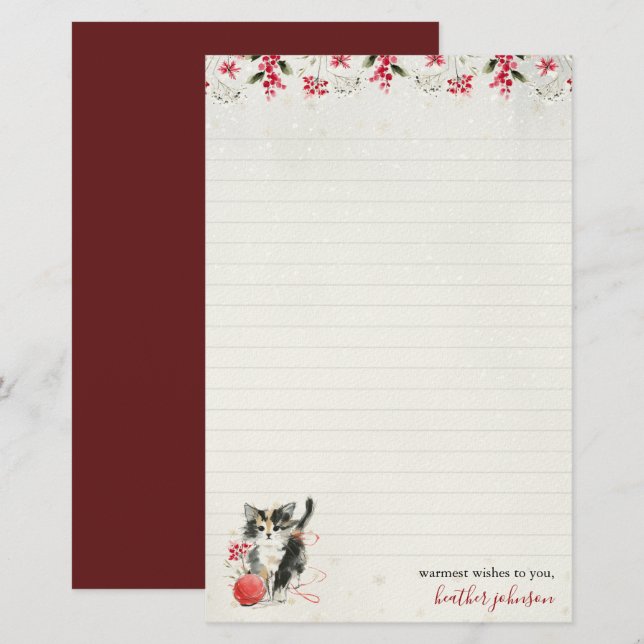 Hearthlight Notes Winter Cozy Kitten Personalisier Briefpapier (Vorne/Hinten)