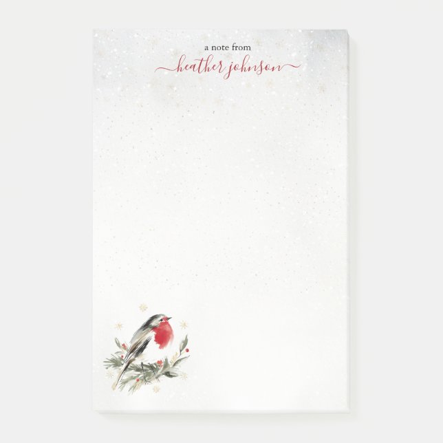 Hearthlight Notes Winter Robin Vogel Personalisier Post-it Klebezettel (Vorderseite)