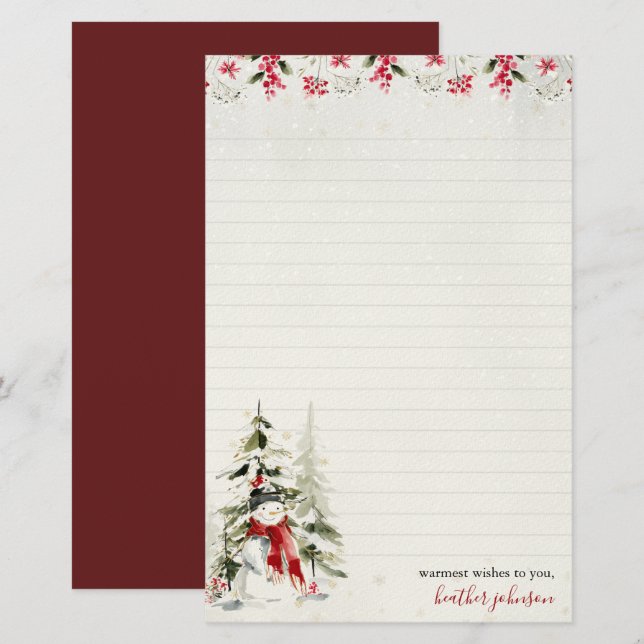 Hearthlight Notes Winter Schneemann Personalisiert Briefpapier (Vorne/Hinten)