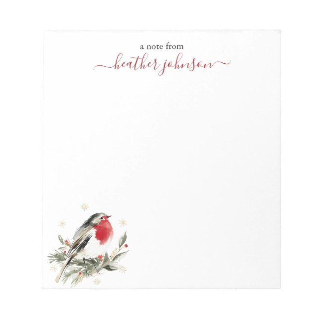 Hearthlight-Notizen Winter Robin Vogel Personalisi Notizblock (Vorderseite)