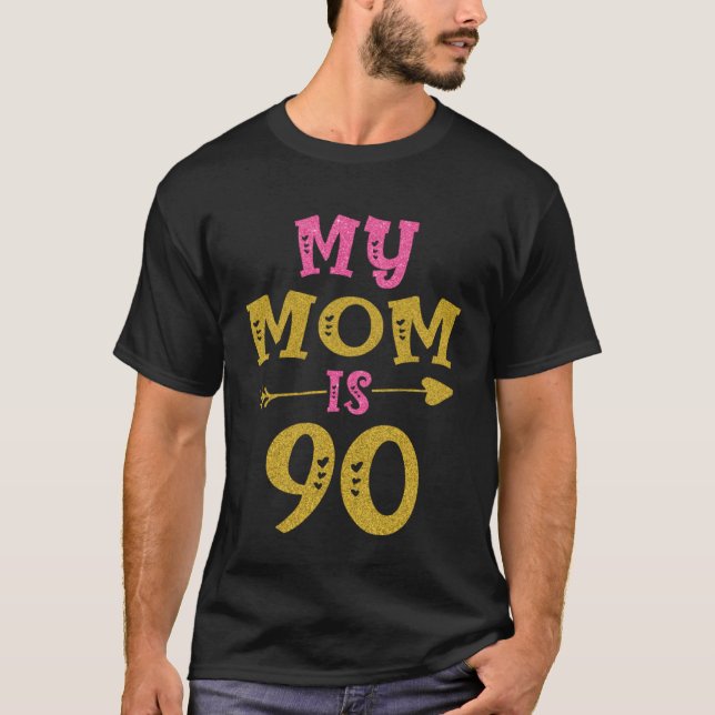 Hearts 90th Bday For Mom From Son Daughter T-Shirt (Vorderseite)