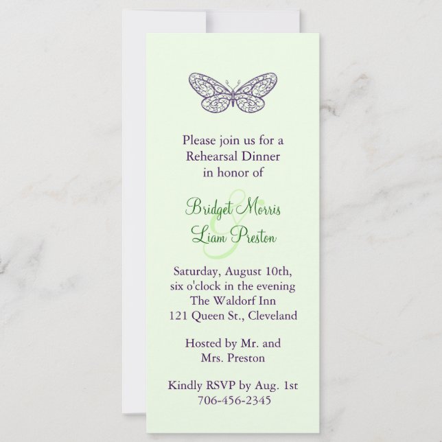 Heart's a Flutter Probe Dinner Invite (grün) Einladung (Vorderseite)