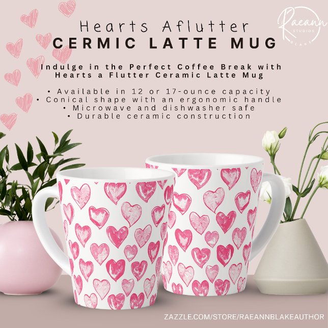 Hearts Aflutter Keramik Latte Tasse (Von Creator hochgeladen)