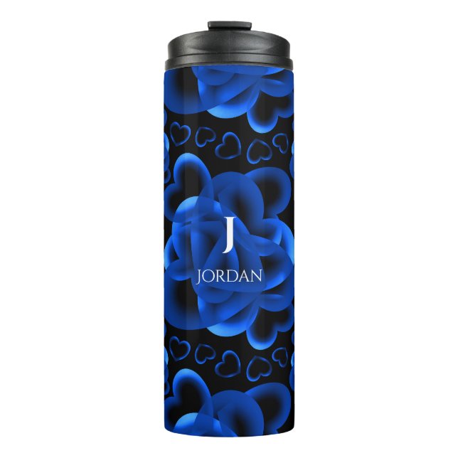Hearts Alots Blue Pattern Thermosbecher (Vorderseite)
