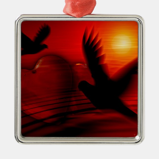 Hearts and Doves Ornament Aus Metall (Vorne)