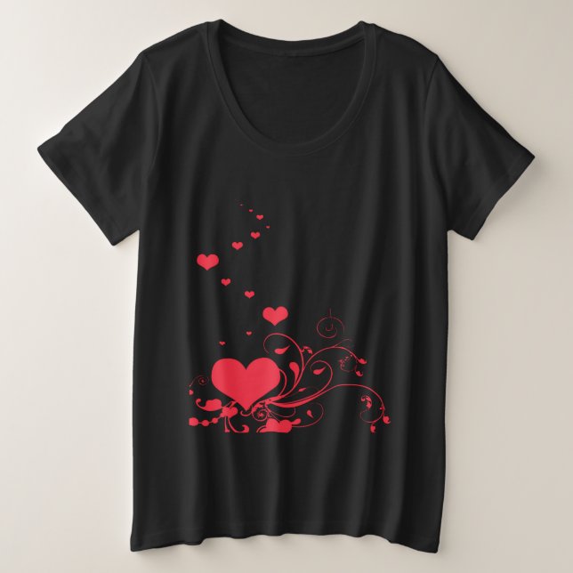 Hearts And Elegant Curling Flourishes Minimal Große Größe T-Shirt (Design vorne)
