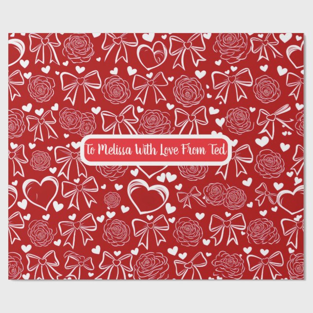 Hearts and Roses Personalizable Wrapping Paper Geschenkpapier (Flach)