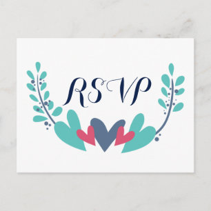 Hearts and Vines Wedding RSVP Postcard Einladungspostkarte