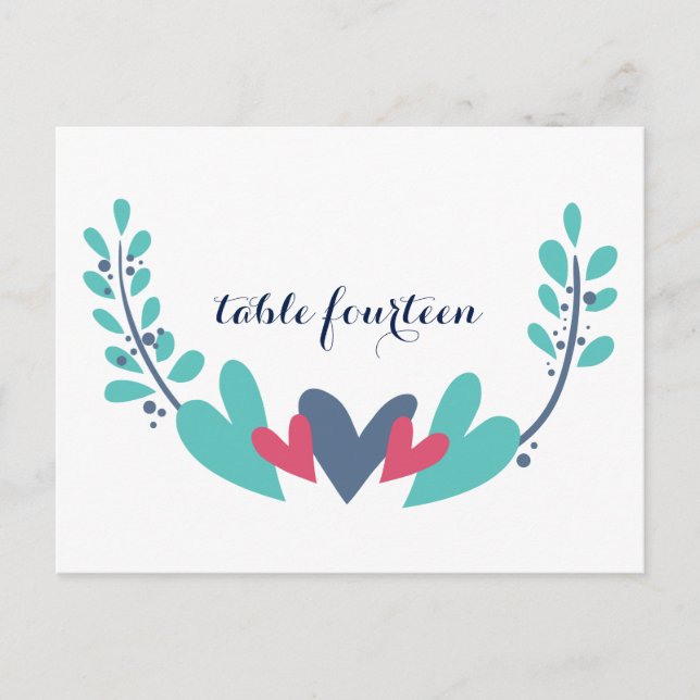 Hearts and Vines Wedding Tischnummer Postcard (Vorderseite)