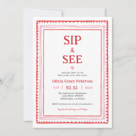 Hearts Baby Girl Sip and See Welcome Baby Einladung