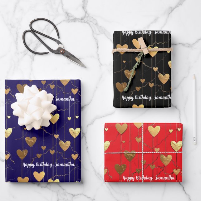 hearts birthday Valentine's Day anniversary  Geschenkpapier Set (Vorderseite)