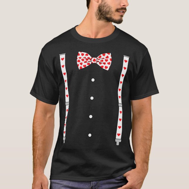 Hearts Bow Krawatte Suspenders Valentine's Day Cos T-Shirt (Vorderseite)
