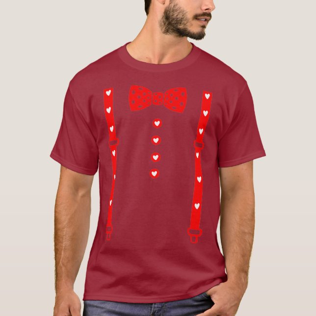 Hearts Bow Krawatte Suspenders Valentinstag T-Shirt (Vorderseite)