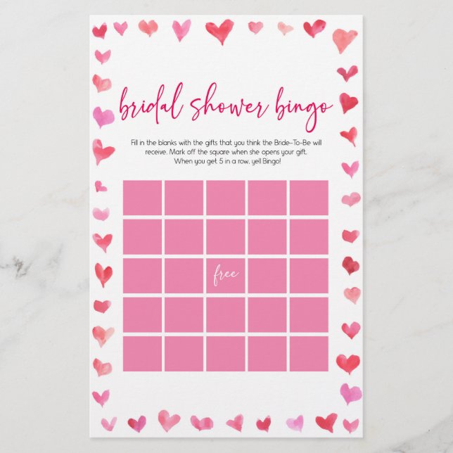 Hearts Bridal Shower Bingo Bridal Shower Game  Briefpapier (Vorderseite)