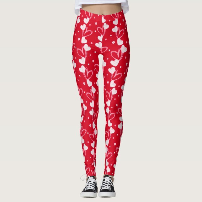Hearts doodles pattern, Red, Leggings (Vorderseite)