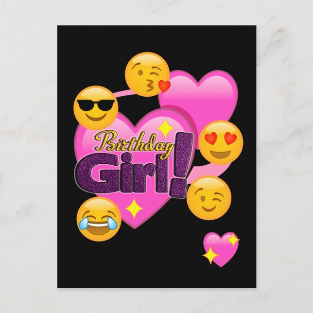 Hearts & Emojis Birthday Girl Postkarte (Vorderseite)