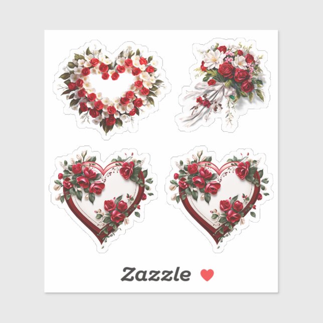 Hearts Floral Wedding Blumen Vinyl Stickers Aufkleber (Blatt)