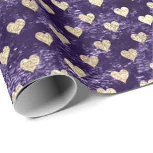 Hearts Foxier Gold Violet Lila Velvet Eggplant Geschenkpapier