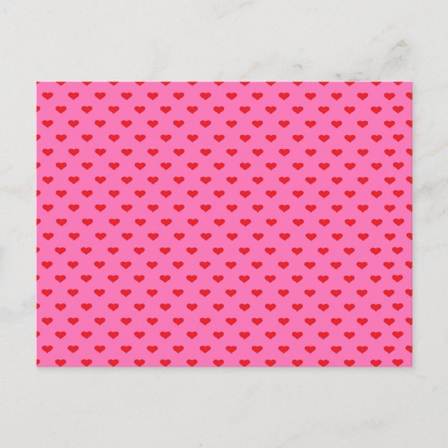 Hearts Galore, red hearts on pink, Postkarte (Vorderseite)