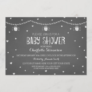 Hearts Gray Vintag Chalkboard Babydusche Einladung