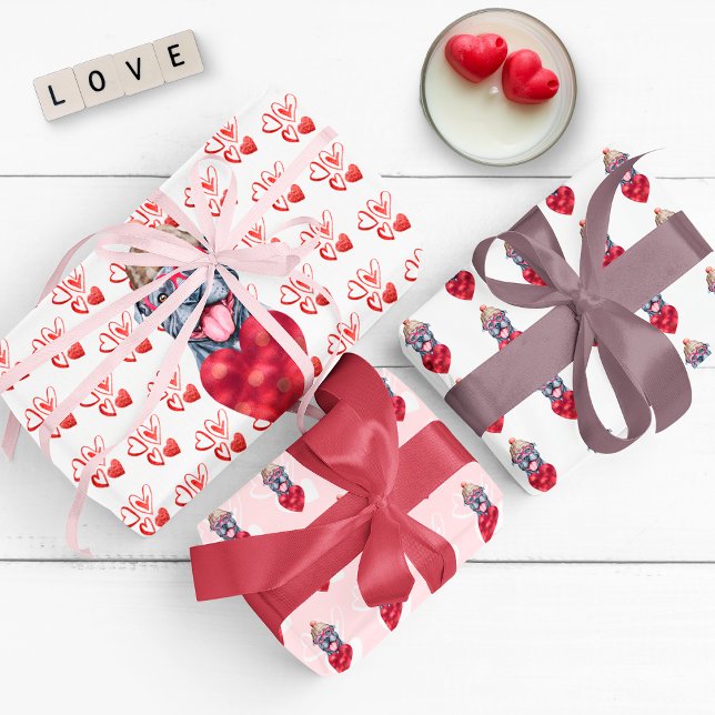 Hearts Grey Pitbull Dog Lover Valentines Gift Geschenkpapier Set (Von Creator hochgeladen)