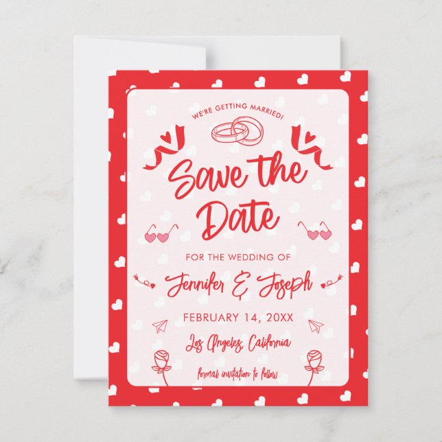 Hearts Happy Valentine’s Day Modern Love Pattern Save The Date (Vorderseite)