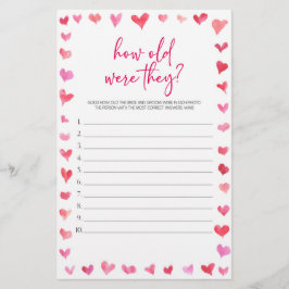 Hearts How Old Were They? Bridal Shower Game Briefpapier