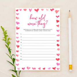 Hearts How Old Were They? Bridal Shower Game  Briefpapier